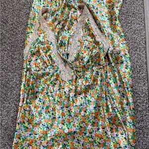 Target Floral Midi Dress - Green, Orange, White